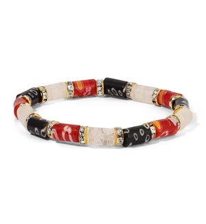 Millefiori Glass and Rhinestone Stretch Bracelet