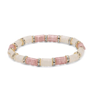 Millefiori Glass and Rhinestone stretch bracelet - Pink Frost