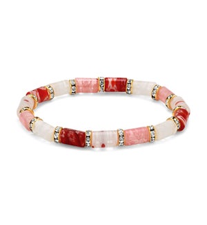 Millefiori Glass and Rhinestone stretch bracelet - Blush and Ruby