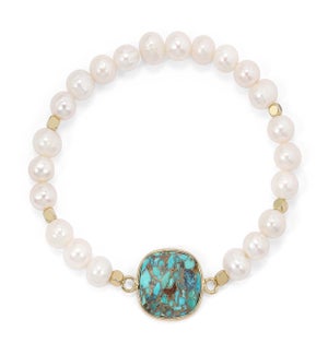 Pearl w/Faceted Turquoise Bracelet / gold