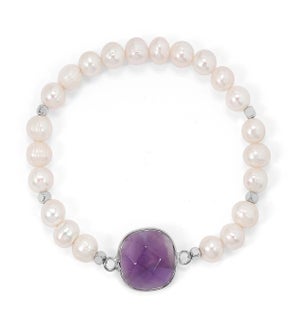 Pearl w/Faceted Amethyst Bracelet / silver