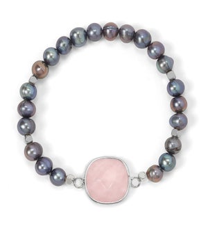 Gray Pearl w/Faceted Rose Quartz / silver