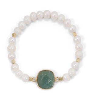 Pearl w/Faceted Moss Agate Bracelet / gold
