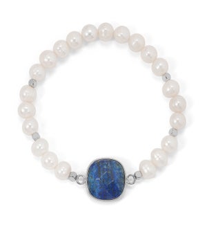 Pearl w/Faceted Lapis Bracelet / silver