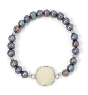 Gray Pearl w/Faceted Moonstone Bracelet / silver