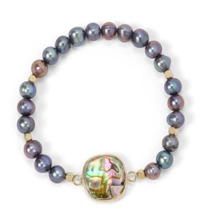 Gray Pearl w/Faceted Abalone Bracelet / gold