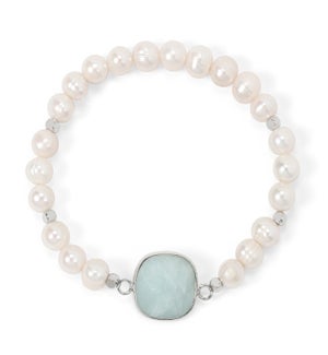 Pearl w/Faceted Aquamarine Bracelet / silver
