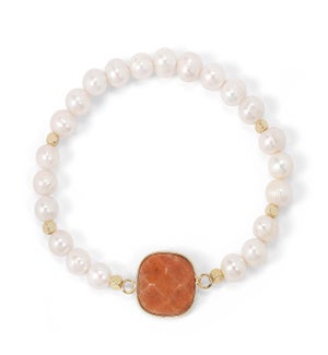 Pearl w/Faceted Sunstone Bracelet / gold