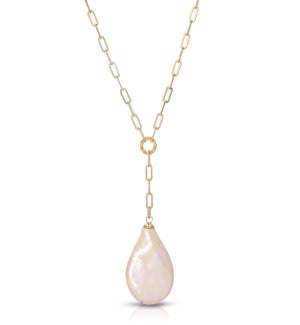 White Pearl Pendant Y-Necklace w/ gold chain