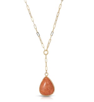 Sunstone Pendant Y-Necklace w/gold chain