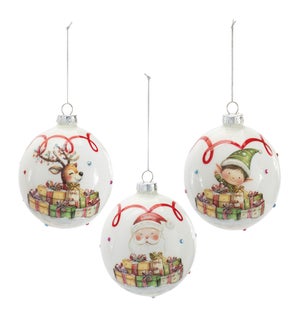 Ball Ornament with Deer, Elf, Santa (3 Asst)