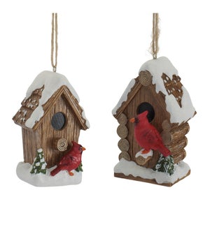 Cardinal and Birdhouse Ornament (2 Asst)