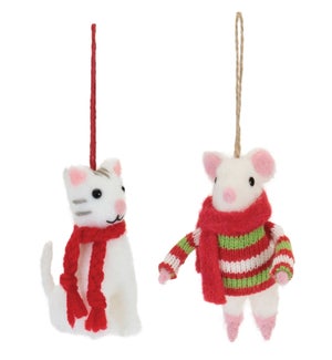 Cat and Mouse Ornament (2 Asst)