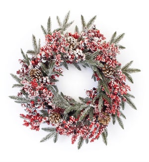 Flocked Pine and Berry Wreath
