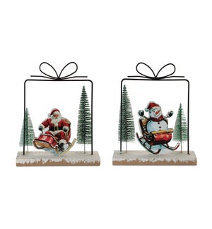 Snowman and Santa in Sleigh (2 Asst)