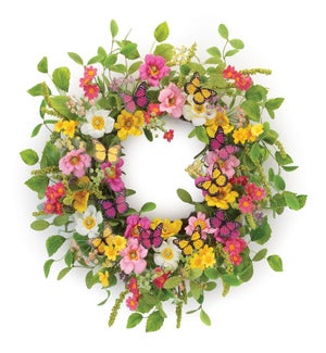 Mixed Floral and Butterfly Wreath
