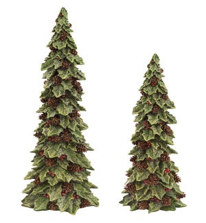 Holly Trees with Pinecone Detail (Set of 2)