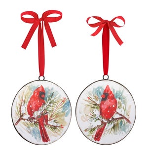Cardinal and Pine Ornament (2 Asst)