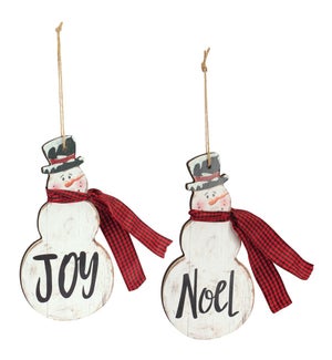 Joy and Noel Snowman Ornament (2 Asst)