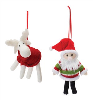 Santa and Moose Ornament (2 Asst)