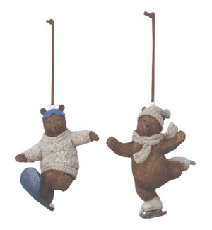 Bear Skate and Snowboard Ornament (2 Asst)