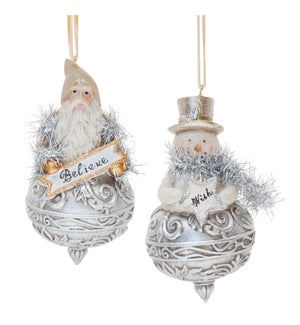 Santa and Snowman Ornament (2 Asst)