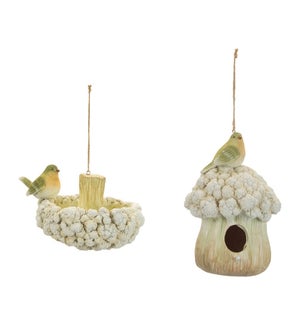 Bird House and Bird Bath Ornament (2 Asst)
