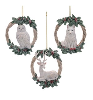 Animal Wreath Ornament (3 Asst)