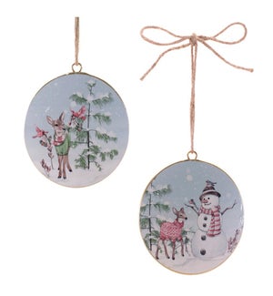Snowman and Deer Disc Ornament (2 Asst)