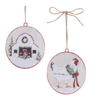 Farm Disc Ornament (2 Asst)