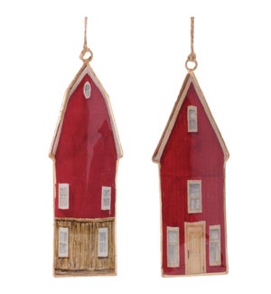 Barn and House Ornament (2 Asst)