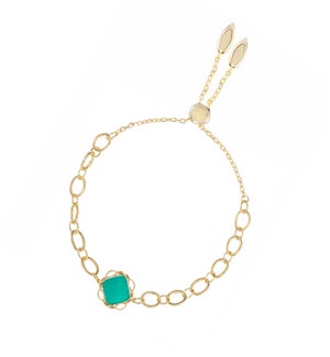 Blossom Adjustable Bracelet - Green Cats Eye and Gold