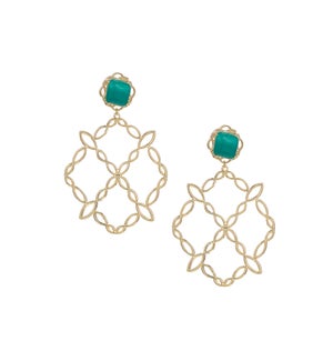 Bloom Statement Earrings - Green Cats Eye and Gold