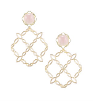 Bloom Statement Earrings - Pink Cats Eye and Gold
