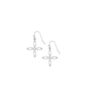Shes Classic Mini Cross Drop Earrings - Silver