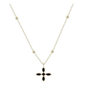 Enamel Cross Drop Necklace - Black Enamel and Gold