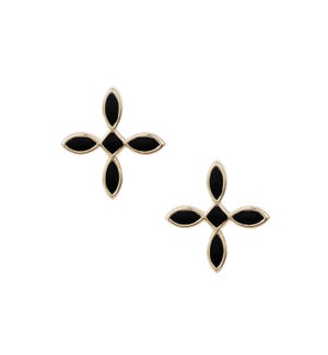 Enamel Cross Stud Earrings - Black Enamel and Gold