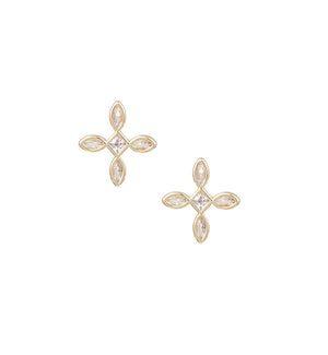 Radiant Cross Stud Earrings - CZ and Gold