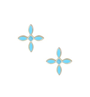 Enamel Cross Stud Earrings - Light Blue Enamel and Gold