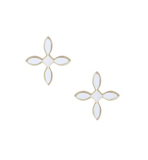 Enamel Cross Stud Earrings - White Enamel and Gold