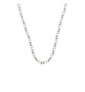 Adorned Pearl Mini Beaded Necklace - Silver