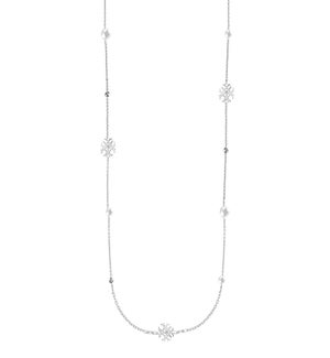 Adorned Pearl Logo Station Necklace - Silver