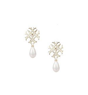 Adorned Logo Pearl Drop Earrings - Gold