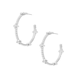 Beaded Cross Hoop Earrings - Silver