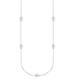 Adorned Pearl Station Necklace - Silver