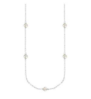 Adorned Pearl Station Necklace - Silver