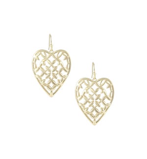 Adorned Heart Drop Earrings - Gold