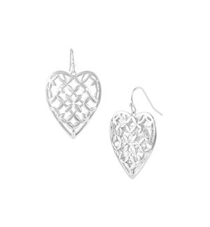 Adorned Heart Drop Earrings - Silver