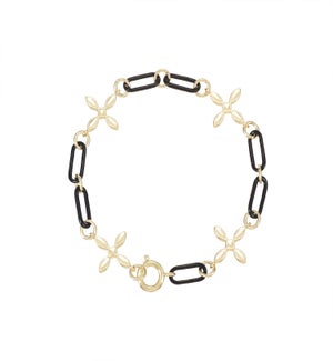 Enchanted Cross Link Bracelet - Black Enamel and Gold