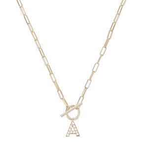 Sparkle Mini Toggle Initial Necklace A - Gold